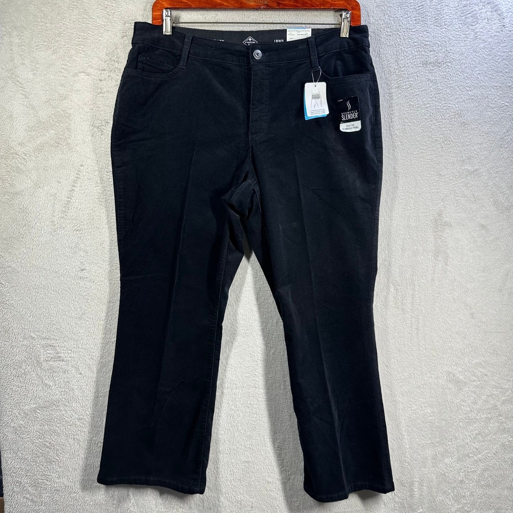 St Johns Bay Womens 18WS Black Bootcut Corduroy Secretly Slender Pants NEW